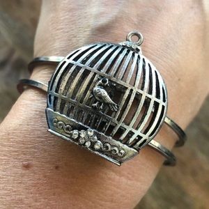 Birdcage boho silver bangle bracelet